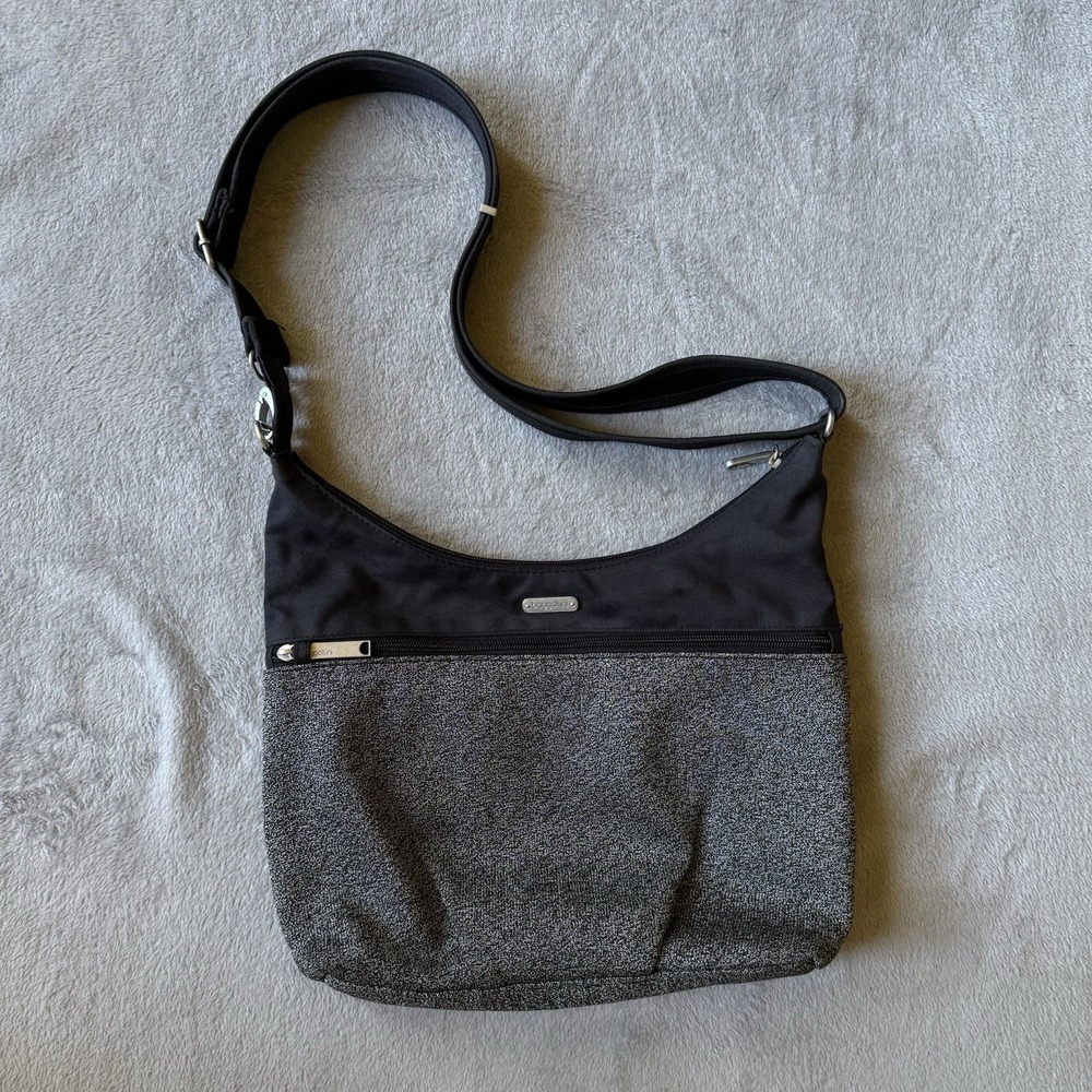 Baggallini Securtex™ Anti-Theft Hobo Tote Bag Crossbody Travel Purse Black Gray